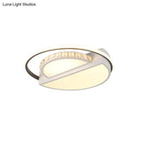 White Led Crystal Block Parlor Ceiling Flushmount - Modern Semicircle Design