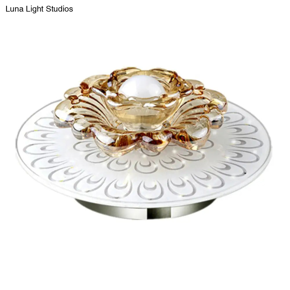 White Led Flush Mount Ceiling Light With Contemporary Floral Crystal Design