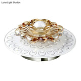 White Led Flush Mount Ceiling Light With Contemporary Floral Crystal Design