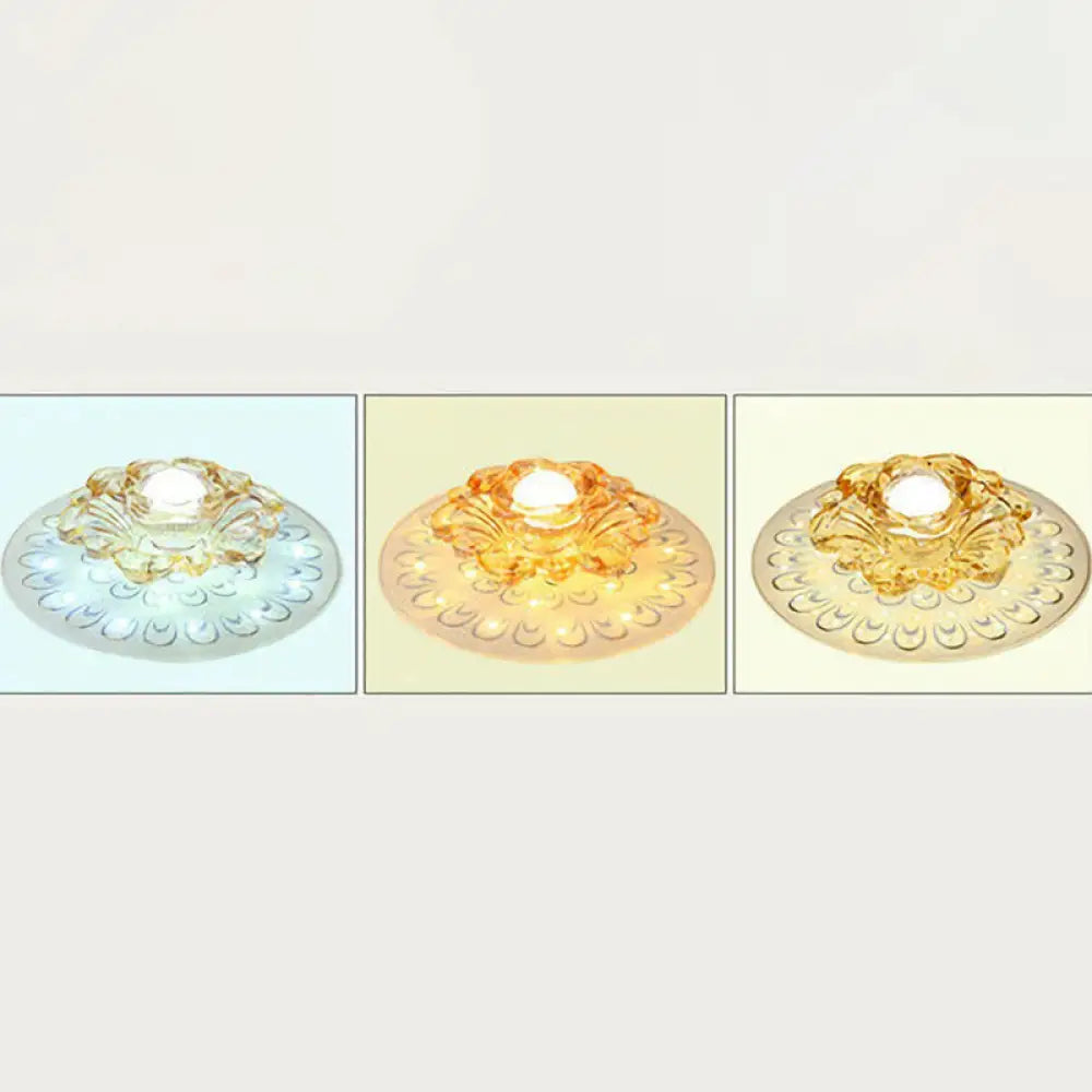 White Led Flush Mount Ceiling Light With Contemporary Floral Crystal Design / 7’ Third Gear