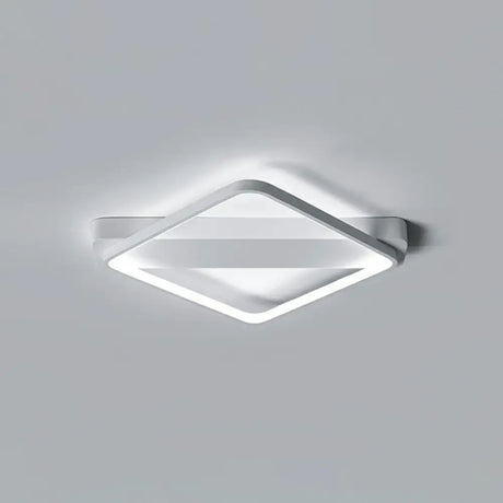 White Led Flush Mount Light: Modern Geometric Fixture For Bedroom Ceiling / 18’ Rhombus