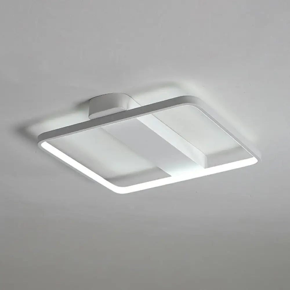 White Led Flush Mount Light: Modern Geometric Fixture For Bedroom Ceiling / 21.5’ Square Plate