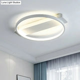 White Led Flush Mount Light: Modern Geometric Fixture For Bedroom Ceiling