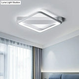 White Led Flush Mount Light: Modern Geometric Fixture For Bedroom Ceiling