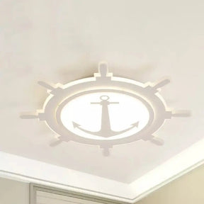 White Led Flush Mount Light With Acrylic Rudder Design For Kindergarten / 16.5’