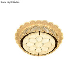 White Led Flushmount With Etched Floral Design For Corridor Ceiling Lighting