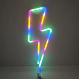 White Led Lightning Bolt Table Lamp: Artistic Rubber Bedroom Nightstand Light With Battery / Multi