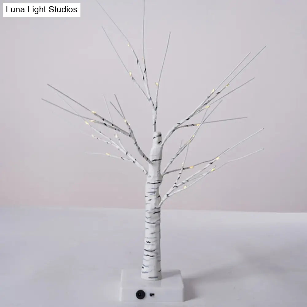 White Led Usb Nightstand Lamp: Plastic Birch Tree Art Decor For Living Room