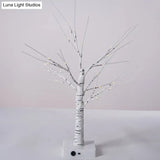 White Led Usb Nightstand Lamp: Plastic Birch Tree Art Decor For Living Room