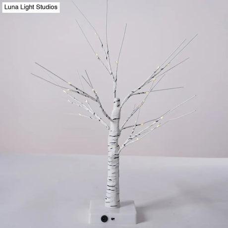 White Led Usb Nightstand Lamp: Plastic Birch Tree Art Decor For Living Room