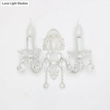 White Metal Candle Wall Sconce With Crystal Draping For Countryside Charm