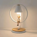 White Metal Desk Lamp With Modern Ring Design And Boy Deco - Perfect For Kids Bedroom