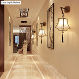White Metal Empire Shade Wall Sconce With 1 Classic Light For Hallways