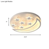 White Metal Moon And Star Flush Ceiling Light For Kid’s Cartoon Bedroom