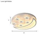 White Metal Moon And Star Flush Ceiling Light For Kid’s Cartoon Bedroom