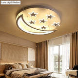 White Metal Moon And Star Flush Ceiling Light For Kid’s Cartoon Bedroom