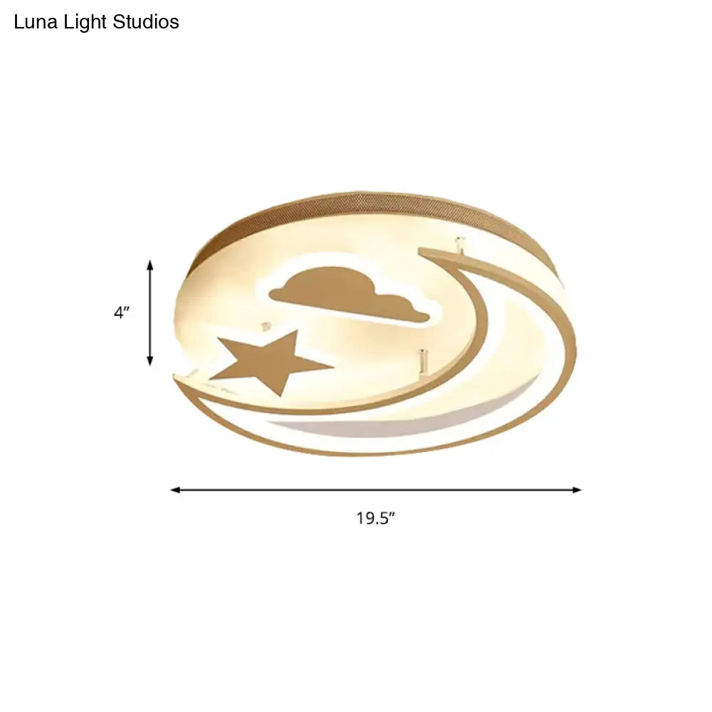 White Metal Moon And Star Flush Ceiling Light For Kid’s Cartoon Bedroom