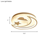 White Metal Moon And Star Flush Ceiling Light For Kid’s Cartoon Bedroom