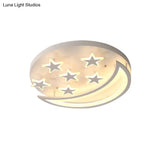 White Metal Moon And Star Flush Ceiling Light For Kid’s Cartoon Bedroom