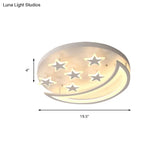 White Metal Moon And Star Flush Ceiling Light For Kid’s Cartoon Bedroom