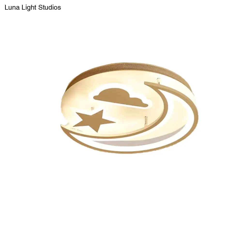 White Metal Moon And Star Flush Ceiling Light For Kid’s Cartoon Bedroom