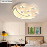 White Metal Moon And Star Flush Ceiling Light For Kid’s Cartoon Bedroom