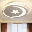 White Metal Moon&Star Ceiling Light - Creative Led Flush Mount For Kids’ Bedroom & Corridor / 16’