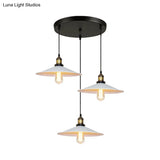 White Metal Pendant Light With 3 Industrial Saucer Hanging Ceiling Lights - Linear/Round Canopy