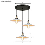 White Metal Pendant Light With 3 Industrial Saucer Hanging Ceiling Lights - Linear/Round Canopy