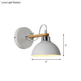 White Metallic And Wood Wall Sconce For Bedroom - Simple Style Bowl-Shaped Light Fixture.
