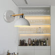 White Metallic And Wood Wall Sconce For Bedroom - Simple Style Bowl-Shaped Light Fixture.