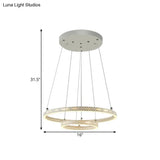 White Metallic Led Minimalist Pendant Chandelier - 2-Tier Hoop Dining Room Down Lighting