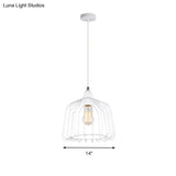 White Metallic Pendulum Light - Minimalist Cage Shade Bedroom Hanging Lamp Kit
