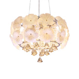 White Modern Flower Crystal Drum Chandelier Lamp 18/21.5 Wide