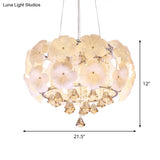 White Modern Flower Crystal Drum Chandelier Lamp 18/21.5 Wide