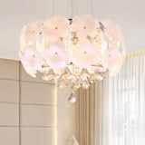 White Modern Flower Crystal Drum Chandelier Lamp 18/21.5 Wide / 18