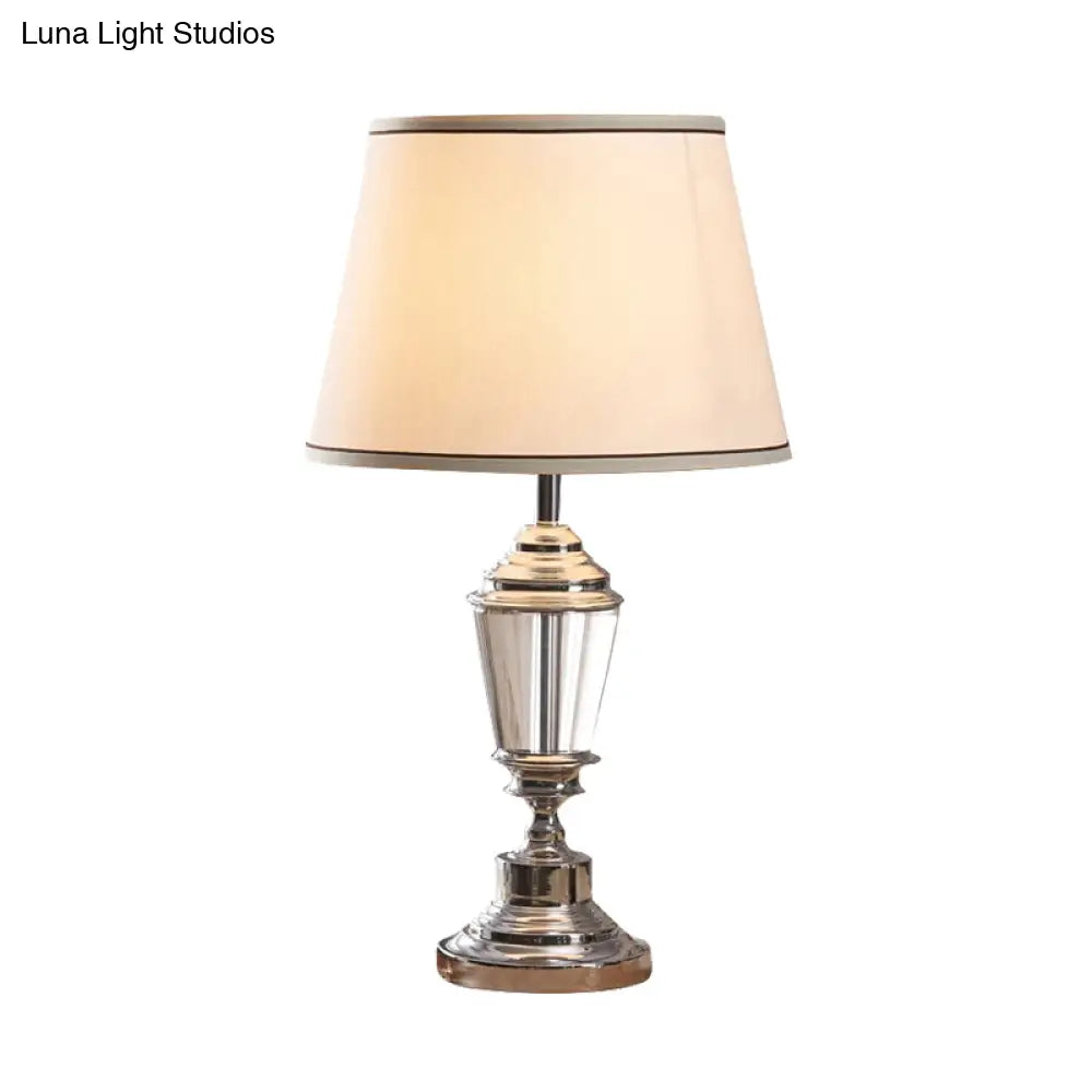 White Modernist Flare Desk Lamp With Metallic Base - Sleek Fabric Design