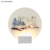 White Mountain Led Wall Light With Oriental Style Circular Mural