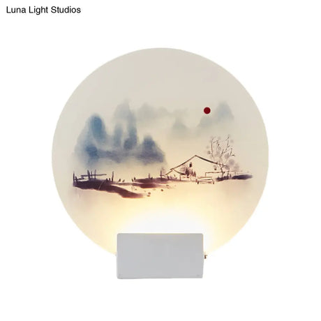 White Mountain Led Wall Light With Oriental Style Circular Mural