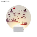 White Mountain Led Wall Light With Oriental Style Circular Mural
