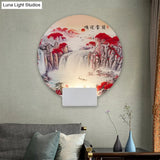 White Mountain Led Wall Light With Oriental Style Circular Mural