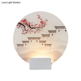 White Mountain Led Wall Light With Oriental Style Circular Mural