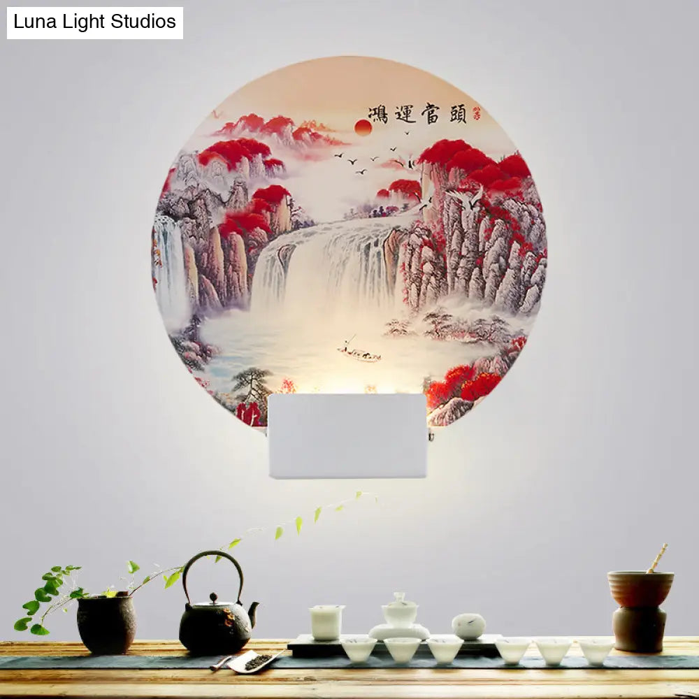 White Mountain Led Wall Light With Oriental Style Circular Mural