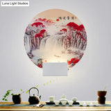 White Mountain Led Wall Light With Oriental Style Circular Mural