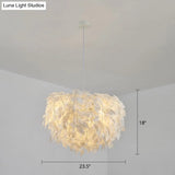 White Nordic Fabric Suspended Pendant Light For Living Room