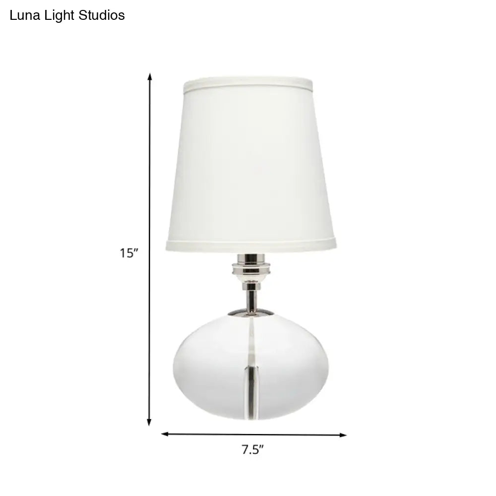White Oblong Fabric Table Lamp With Clear Crystal Accent - Simple And Elegant Desk Lighting