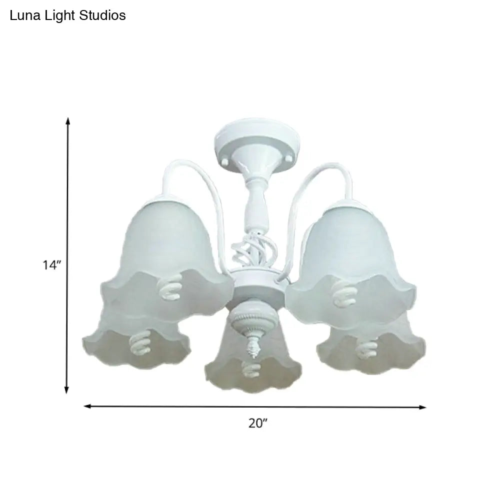 White Opal Glass Scalloped Semi Flush Ceiling Light - 5 Lights Classic Design For Corridor