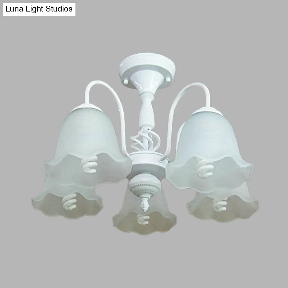 White Opal Glass Scalloped Semi Flush Ceiling Light - 5 Lights Classic Design For Corridor