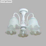 White Opal Glass Scalloped Semi Flush Ceiling Light - 5 Lights Classic Design For Corridor