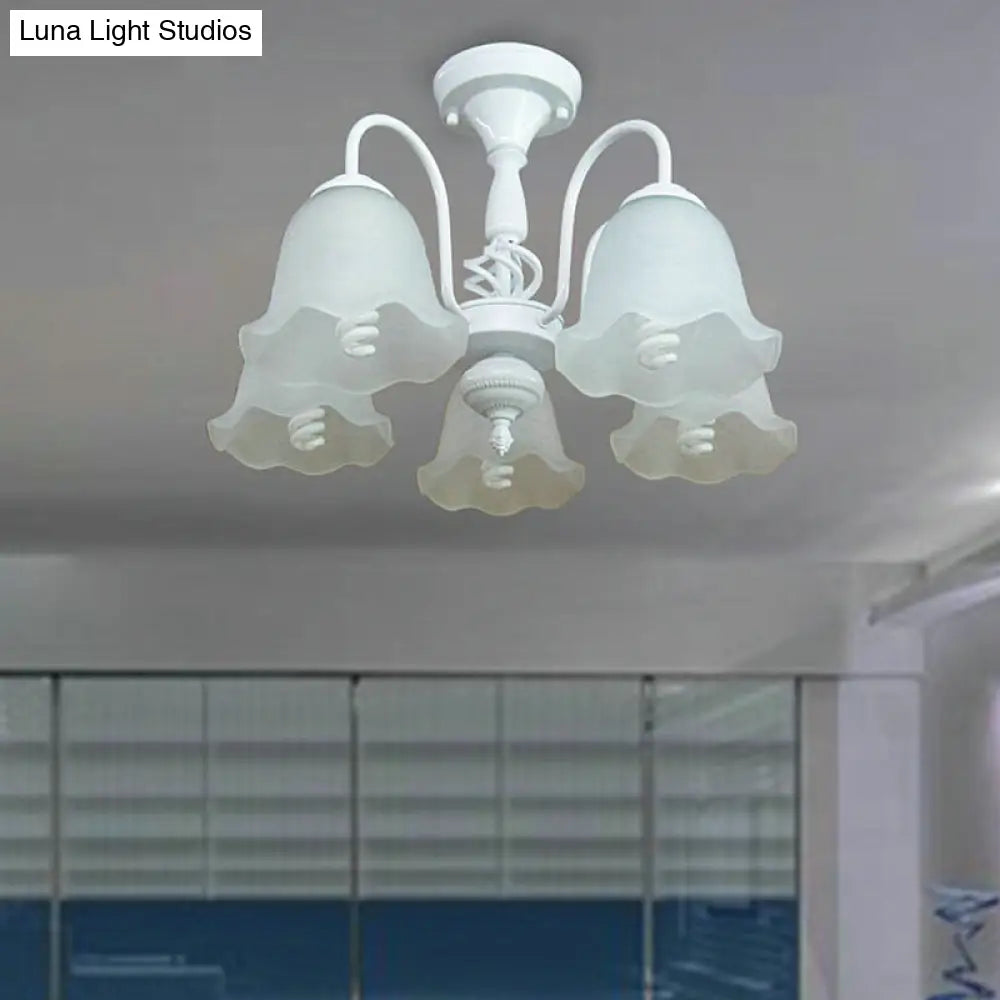 White Opal Glass Scalloped Semi Flush Ceiling Light - 5 Lights Classic Design For Corridor